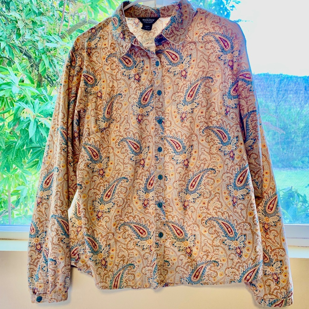 Woolrich Aqua Multi Paisley Corduroy Long Sleeve Button Down Shirt Size XL